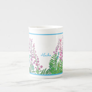 Alaskischer Fireweed und Vergissmeinnichtteeschale Prozellantasse