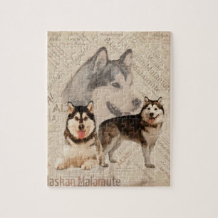 Alaskischer Malamute-Collage auf Wort-Muster Puzzle