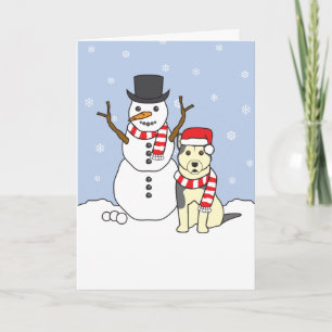 Alaskischer Malamute und Schneemann Feiertagskarte