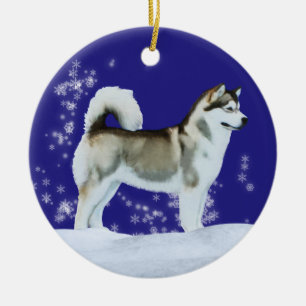 Alaskischer Malamute-Winter-Verzierung Keramik Ornament