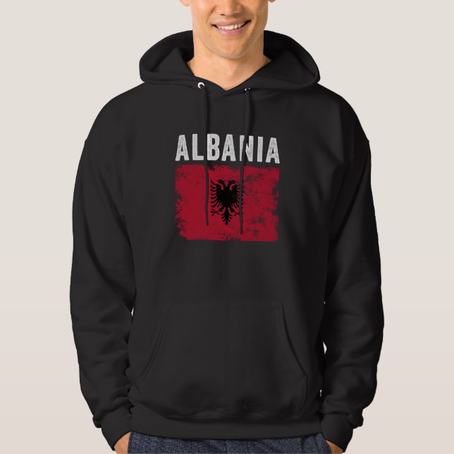 Albania Flag Distressed  Men Women Kids  Albanian  Hoodie (Vorderseite)