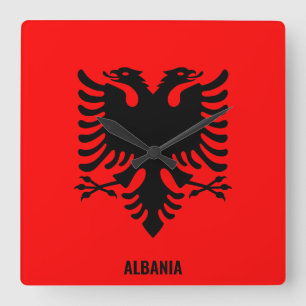 Albania National Flag Patriotic Quadratische Wanduhr