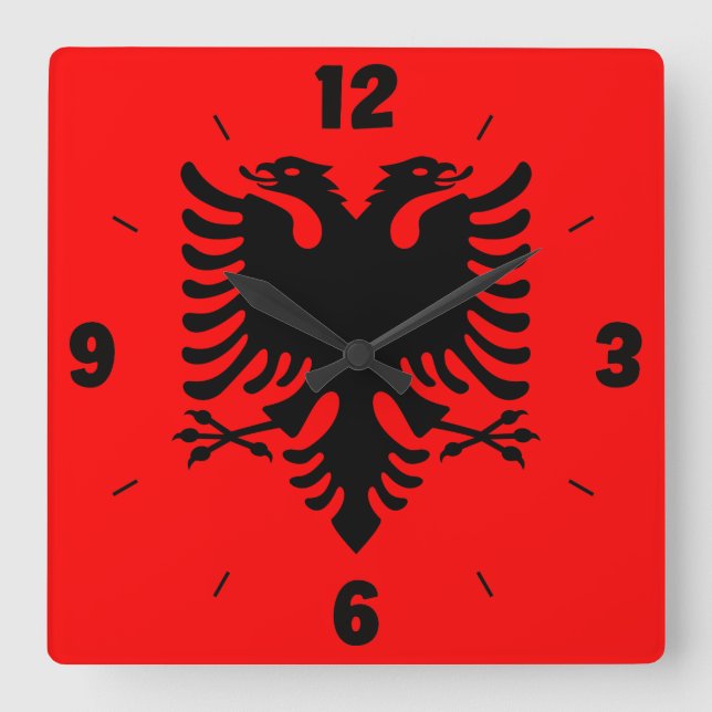 Albania National Flag Patriotic Square Wall Clock Quadratische Wanduhr (Vorderseite)