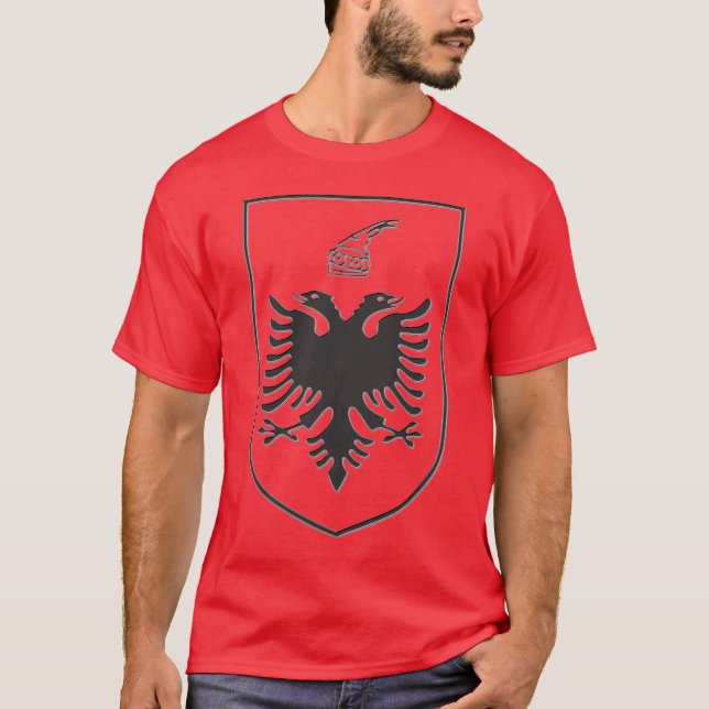 Albania State Emblem Black Steel T-Shirt (Vorderseite)