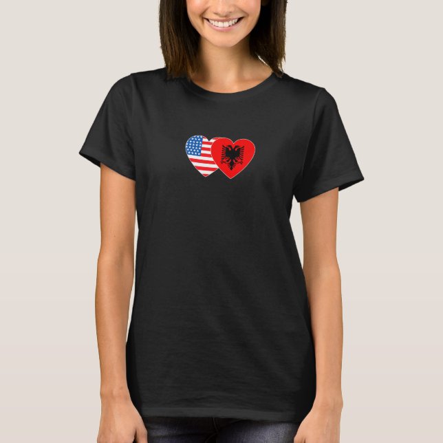 Albania &USA Flag Twin Heart for Albanian American T-Shirt (Vorderseite)
