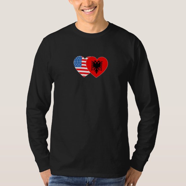 Albania &USA Flag Twin Heart for Albanian American T-Shirt (Vorderseite)