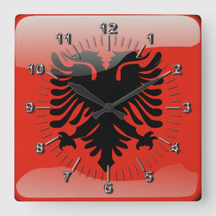 Albanian glossy flag quadratische wanduhr