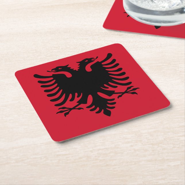 Albanien-Flagge Rechteckiger Pappuntersetzer (angewinkelt)