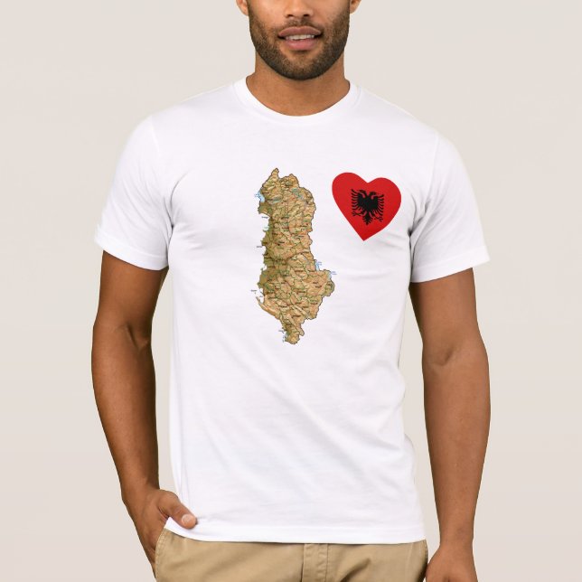 Albanien-Flaggen-Herz und Karten-T - Shirt (Vorderseite)