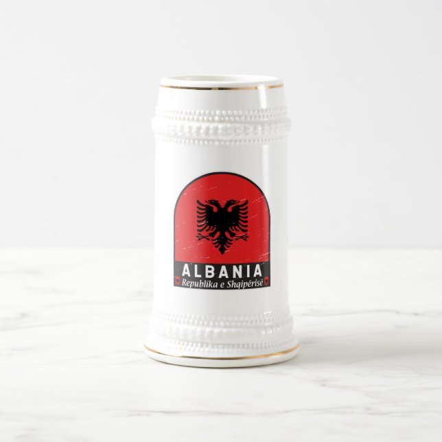 Albanien-FlaggenEmblem gestört Bierglas (Mittel)