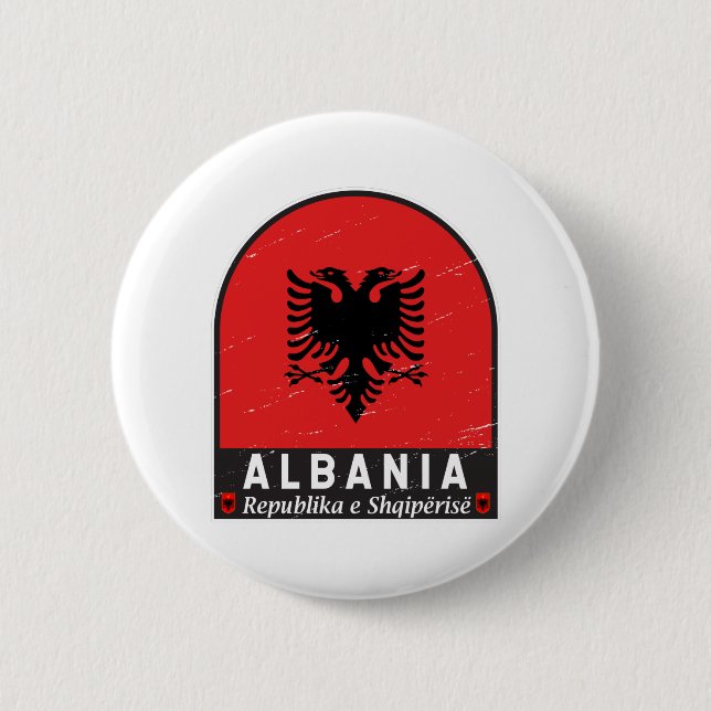 Albanien-FlaggenEmblem gestört Button (Vorderseite)