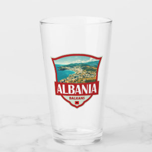 Albanien Illustration Retro Abzeichen Glas