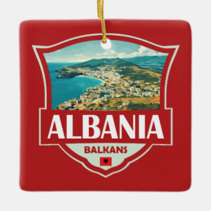 Albanien Illustration Retro Abzeichen Keramikornament