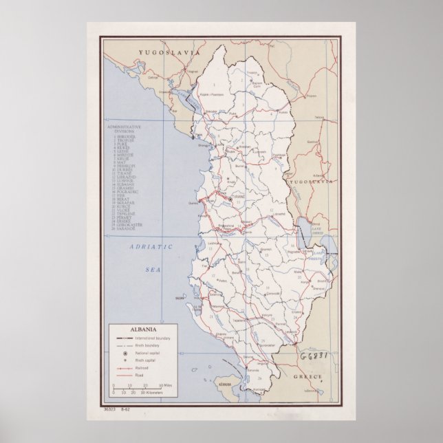 Albanien Karte (1962) Vintager albanischer Atlas Poster (Vorne)