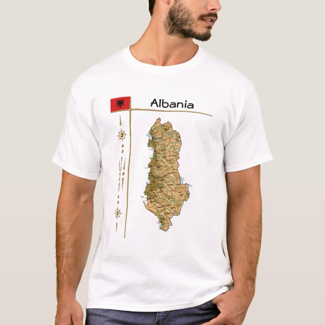 Albanien Karte + Flagge + T - Shirt (Vorderseite)