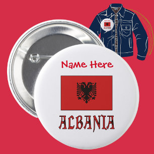 Albanien und die albanische Flagge - Rote Personal Button