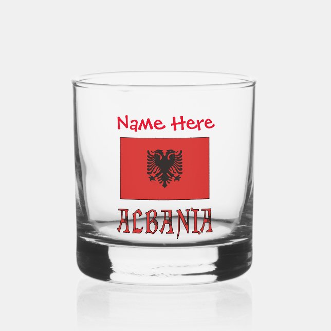 Albanien und die albanische Flagge - Rote Personal Whiskyglas (Vorderseite)