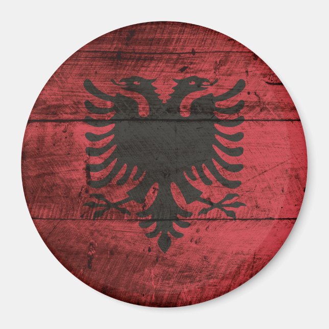 Albanienflagge auf altes Holzkörnchen Magnet (Vorne)