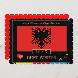 Albanienflagge und gutes neues Jahr/Beste Wünsche Feiertagskarte