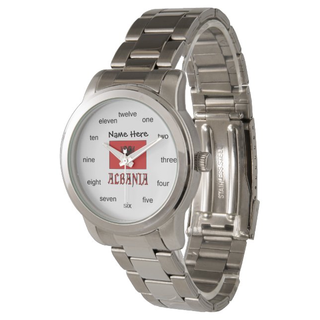 Albanische Flagge Personalisiert Armbanduhr (Schrägansicht)