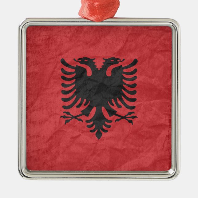 Albanische Flagge Silbernes Ornament (Vorne)