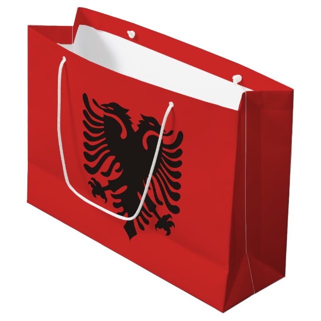 Albanische Flagge überall Große Geschenktüte (Vorderseite Schrägansicht)