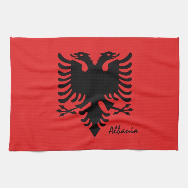 Albanische Flagge und Albanien Kochen, Mode/Sport Geschirrtuch (Horizontal)