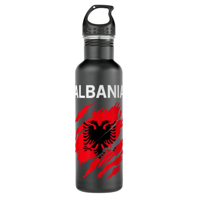 Albanische Flaggenfarben Edelstahlflasche (Vorderseite)
