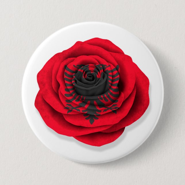 Albanische Rosen-Flagge auf Weiß Button (Vorderseite)
