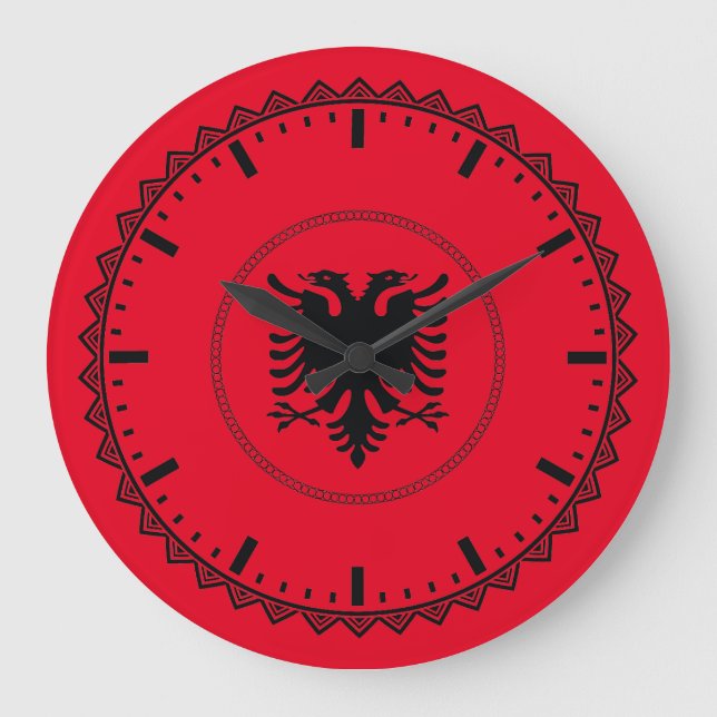 Albanischer Pride Red Große Wanduhr (Vorderseite)