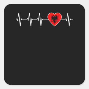 Albanisches Herzschlag I Liebe Albanien Flaggensta Quadratischer Aufkleber