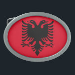 Albanisches Wappen Ovale Gürtelschnalle<br><div class="desc">Schwarzes Adlerdoppelt-Kopfsymbol patriotischen Musters Albaniens</div>
