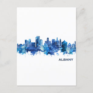 Albany New York Skyline Blue Feiertagspostkarte