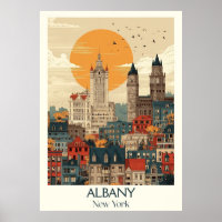 Albany New York Vintag Skyline City Travel Art