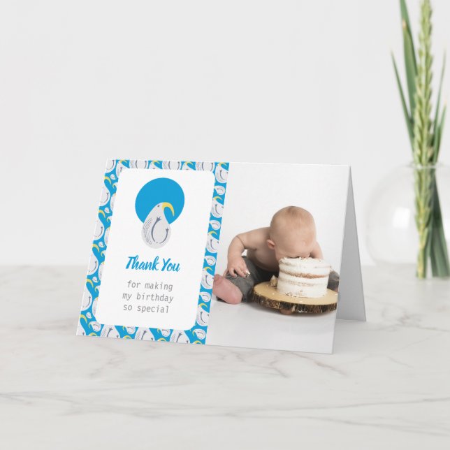 Albatross Blue und White Birthday Party Dankeskarte (Vorderseite)