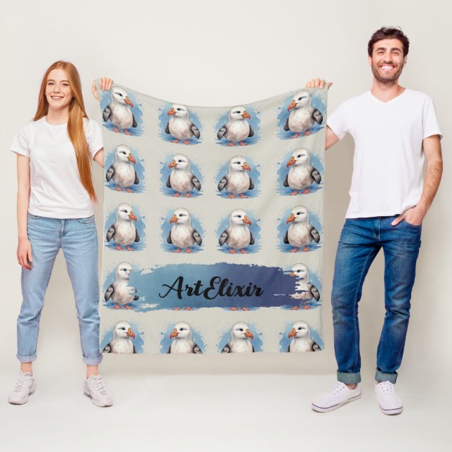 Albatross Watercolor Kawaii Print Fleecedecke (Beispiel)