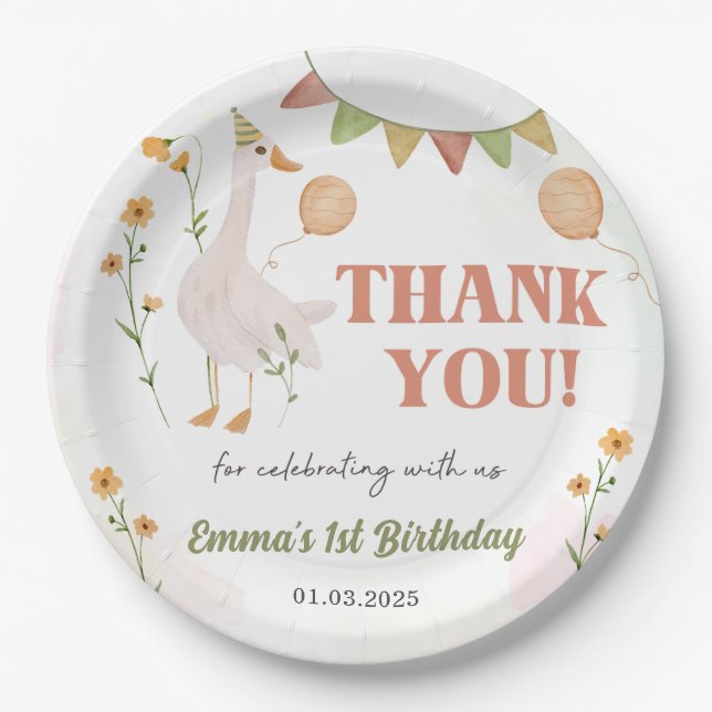 Albern Gänse 1. Geburtstag Party Pappteller (Vorderseite)