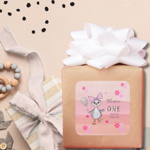 Albern Gänse 1. Geburtstag Pink Bow Quadratischer Aufkleber