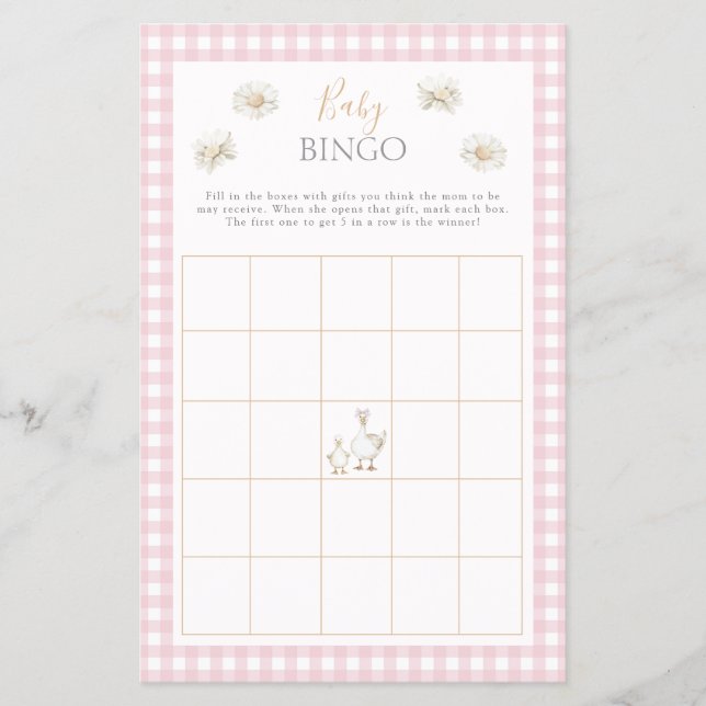 Albern Gänse Baby Bingo Whimsical Pink Duschspiel Flyer (Vorne)