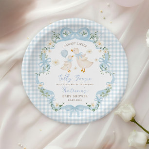 Albern Gänse Blue Bow Gingham Boy Baby Dusche Pappteller