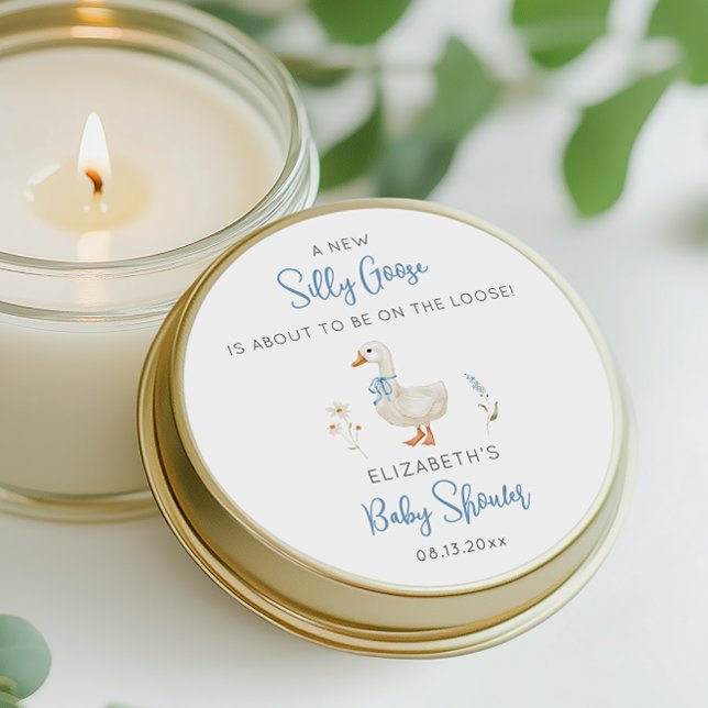 Albern Gänse Blue Bow Wildblume Boy Baby Dusche Runder Aufkleber (Von Creator hochgeladen)