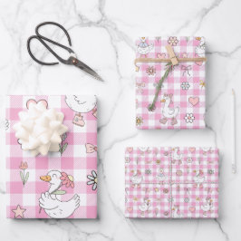 Albern Gänse Pink Gingham Birthday Geschenkpapier Set
