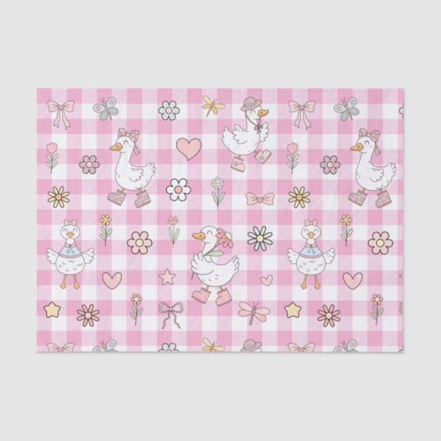 Albern Gänse Pink Gingham Birthday Seidenpapier (Vorderseite)