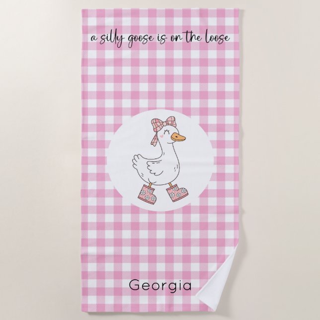 Albern Gänse Pink Gingham Strandtuch (Vorderseite)