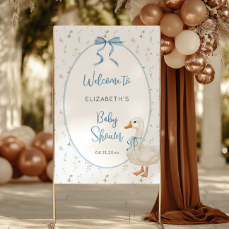 Albern Gänseblauer Bow Babydusche Begrüßung Banner