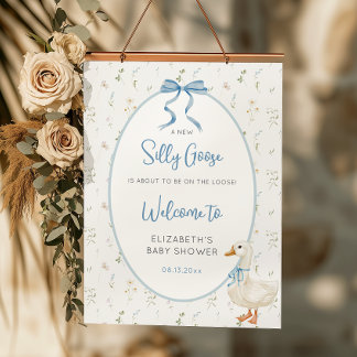 Albern Gänseblauer Bow Blumenblütendusche Begrüßun Poster