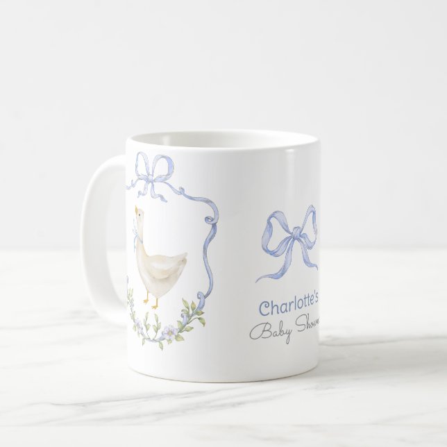 Albern Gänseblauer Bow Whimsical Baby Dusche Kaffeetasse (Vorderseite Links)