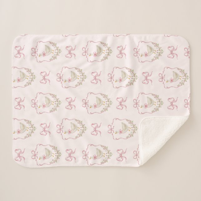 Albern Gänsepink Bow Wappen Vintages Baby Sherpadecke (Vorderseite (Horizontal))