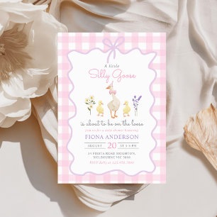Albern Gänsepink Gingham Bow Duck Baby Duck Einladung