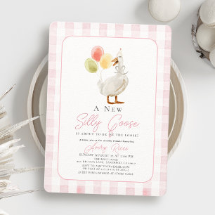 Albern Gänsepink Gingham Girl Babydusche Einladung